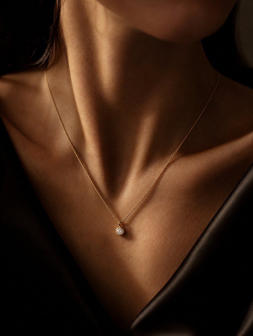 Colgante de oro con diamante sobre el escote